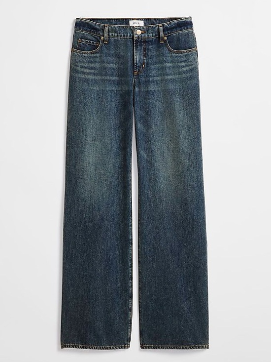 Denim - Vintage wash low rise wide leg jeans